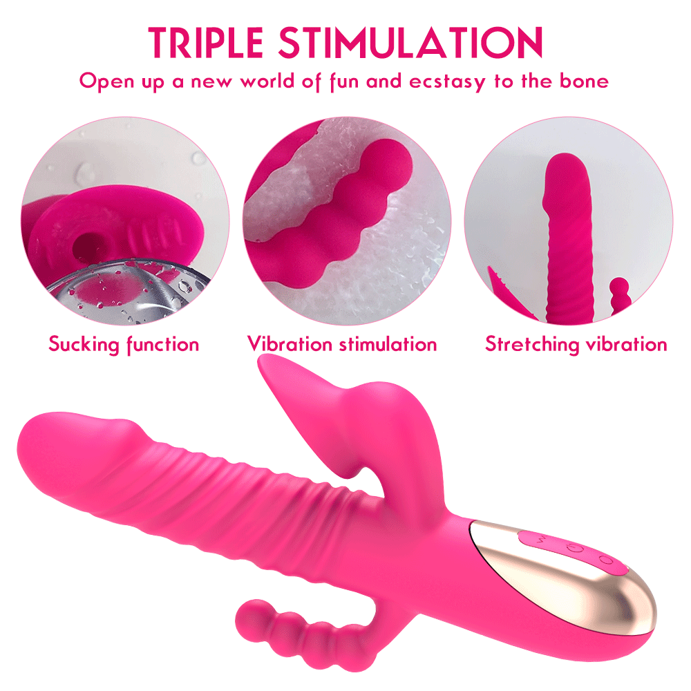 3 in 1 Rabbit Vibrator Thrusting Sucking Vibrator G-Spot Clitoral Stim Fun-Mates 3 in 1 Rabbit Vibrator Thrusting Sucking Vibrator G-Spot Clitoral Stim Fun-Mates