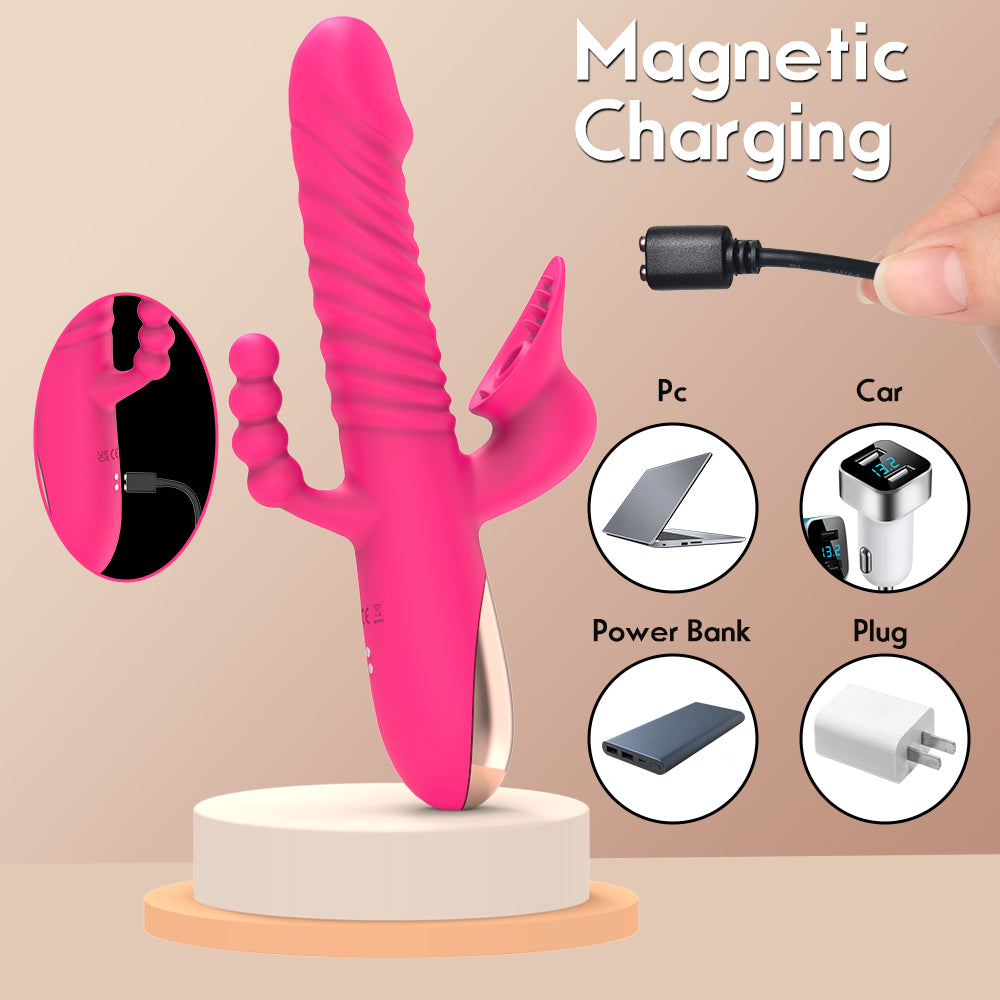 3 in 1 Rabbit Vibrator Thrusting Sucking Vibrator G-Spot Clitoral Stim Fun-Mates 3 in 1 Rabbit Vibrator Thrusting Sucking Vibrator G-Spot Clitoral Stim Fun-Mates